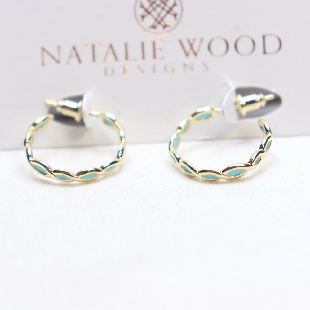 Natalie Wood Designs Gold Tone Blue Enamel Bloom Mini Hoop Earrings $48 New - Picture 2 of 3